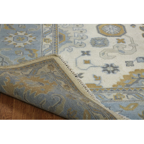 Darby Home Co Hiran Handmade HandKnotted Wool Ivory/Blue Rug & Reviews